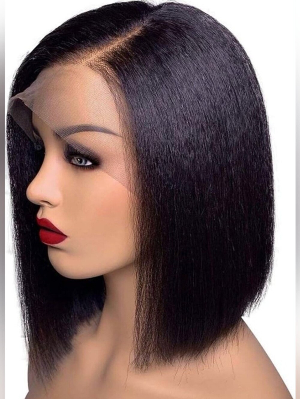 Fenjun 14" 13x6 HD Lace Front Italian Yaki Kinky Straight Bob Wig Natural 150%